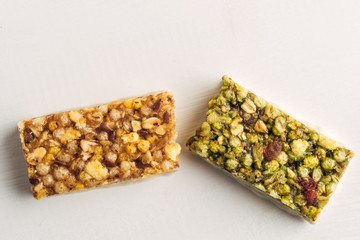 Whole grain cereal bar, oatmeal, nuts, berries, healthy snack