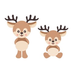 cartoon cute deer set vector