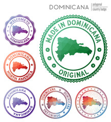 Dominicana badge. Colorful polygonal country symbol. Multicolored geometric Dominicana logos set. Vector illustration.
