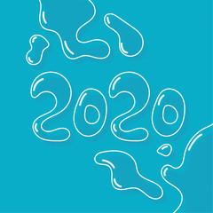 Happy new year 2020. Vector flowing background with transparent liquid.