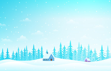 Winter Scene Snow Landscape with Pine Trees Mountain Vector Illustration