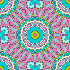 Obraz premium Decorative colorful ethnic seamless pattern for fabric or wrapping in oriental style. Hand drawn illustration