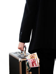 businessman with suitcase and euros