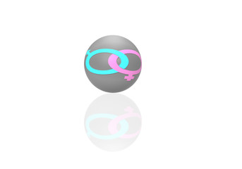 Gender symbol in sphere on white background