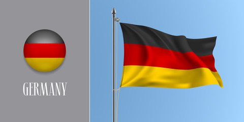 Germany waving flag on flagpole and round icon vector illustration