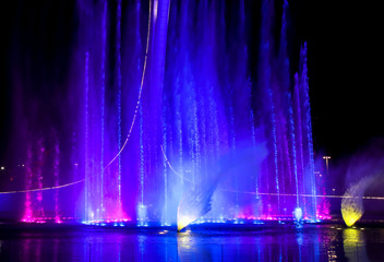 A dancing fountain of blue in the park