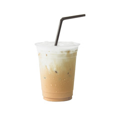 Iced or frappe coffee cup on glass cup isolated  white background
