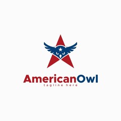 american star owl logo design unique