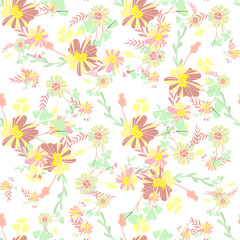 Abstract simple flowers seamless pattern for fabric design. Vector repeat illustrations. Romantic twig and flora seamless pattern.Botanical wallpaper. Element decorative floral.