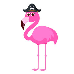 Cute flamingo pirate, vector illustration