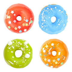 Set of various colorful donuts with glossy mirror glaze