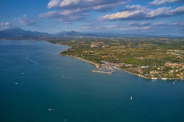 Beautiful view of the city of Peschiera del Garda, Italy. Aerial photography with drone.