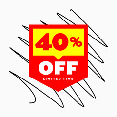 40% E-Commerce Price Tag Design. Online Shopping Price Discount Special Offer up 40% OFF Vector Label.