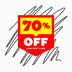 70% Price Tag Design. Online Shopping Price Discount Special.  70% OFF Vector Label.