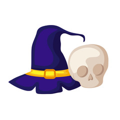 hat of witch halloween with skull
