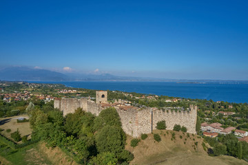 Fototapeta na wymiar Aerial photography with drone. Padenghe Castle, Garda laky-Italy.