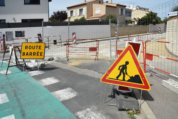 Rue en travaux à Narbonne, Aude, Languedoc, Occitanie