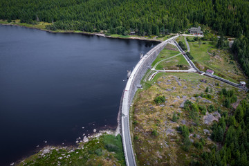 The Bedrichov Dam Reservoir was built in 1902-1905 on the Black Neisse River at the instigation of the flood in 1897 and is used for water and energy purposes. The dam is 23 m high and 340 m long.