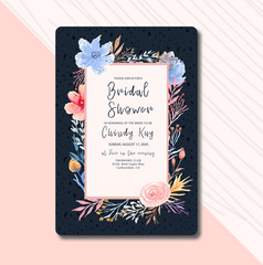 Bridal shower invitation with Vintage pretty watercolor flower