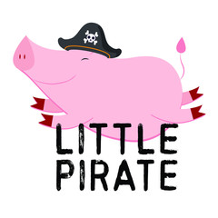 Pig pirate, cartoon, vector illustration