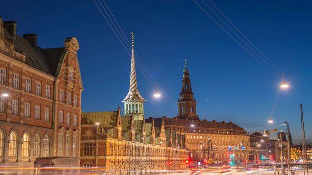 Copenhagen Denmark time lapse 4K, city skyline night timelapse