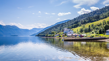 Pictureseque small fishing village Eidsora along Tingvollfjorden in More og Romsdal county in Norway