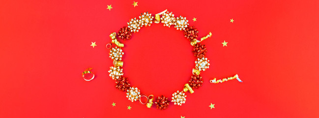 Christmas golden round wreath frame background