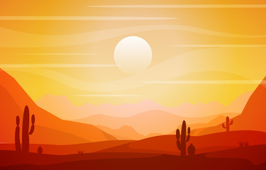 Fototapeta na wymiar Beautiful Western Desert Landscape with Sky Rock Cliff Mountain Vector Illustration