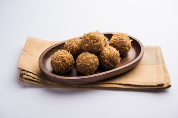 Jaggery coconut Laddoo / Nariyal gur ke laddu, indian sweet food for festivals like rakshabandhan/rakhi pournima