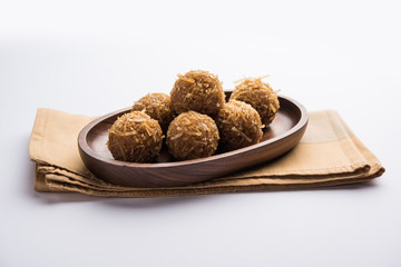 Jaggery coconut Laddoo / Nariyal gur ke laddu, indian sweet food for festivals like rakshabandhan/rakhi pournima