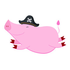 Pig pirate, cartoon, vector illustration