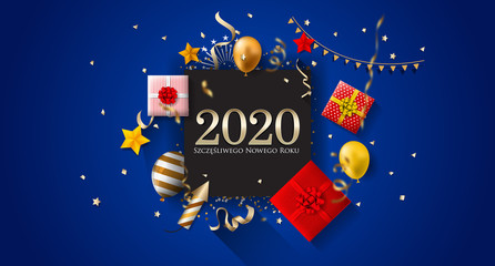 2020 New Year Polish greeting card (Szczęśliwego Nowego Roku 2020). Polish 2020 New Year Version. Polish 2020 Happy New Year background Version.