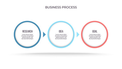Business infographics. Timeline with 3 steps, options, circles. Vector template.