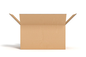 open cardboard box on white backgroaund 3d rendering