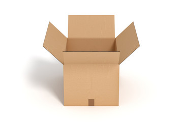 open cardboard box on white backgroaund 3d rendering