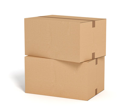 two cardboard box on white backgroaund 3d rendering
