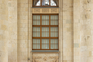 Close-up architectural view of windows (Gorky Park, main entrance), Moscow