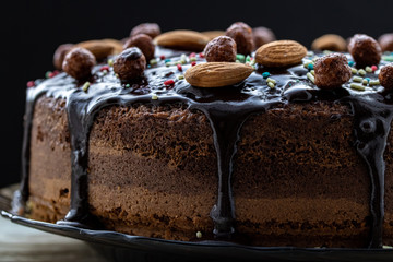 beautiful chocolate cake with nuts