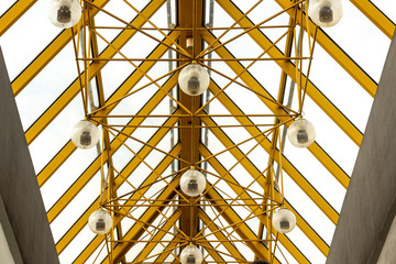 Closeup view of a ceiling of pedestrian bridge in Moscow 