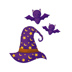 wizard hat with bats flying isolated icon