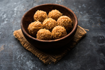 Jaggery coconut Laddoo / Nariyal gur ke laddu, indian sweet food for festivals like rakshabandhan/rakhi pournima