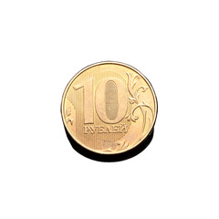 10 rubles on a light background macro photo golden coin Russian currency