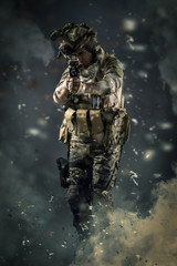 Special soldier in action military concept