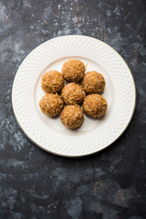 Jaggery coconut Laddoo / Nariyal gur ke laddu, indian sweet food for festivals like rakshabandhan/rakhi pournima
