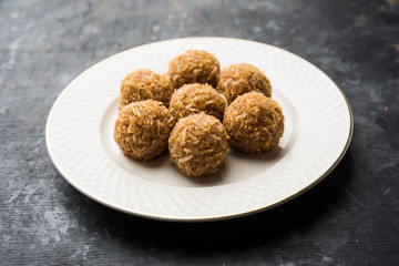 Jaggery coconut Laddoo / Nariyal gur ke laddu, indian sweet food for festivals like rakshabandhan/rakhi pournima