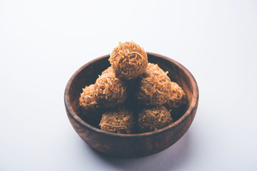 Jaggery coconut Laddoo / Nariyal gur ke laddu, indian sweet food for festivals like rakshabandhan/rakhi pournima