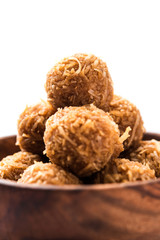 Jaggery coconut Laddoo / Nariyal gur ke laddu, indian sweet food for festivals like rakshabandhan/rakhi pournima