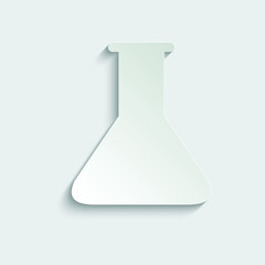  test tube icon. chemical device symbol. paper icon  with shadow 