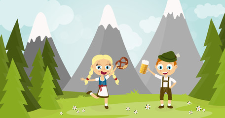 Obraz na płótnie Canvas Oktoberfest man and woman with beer and pretzel