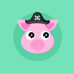 Pig pirate, cartoon, vector illustration